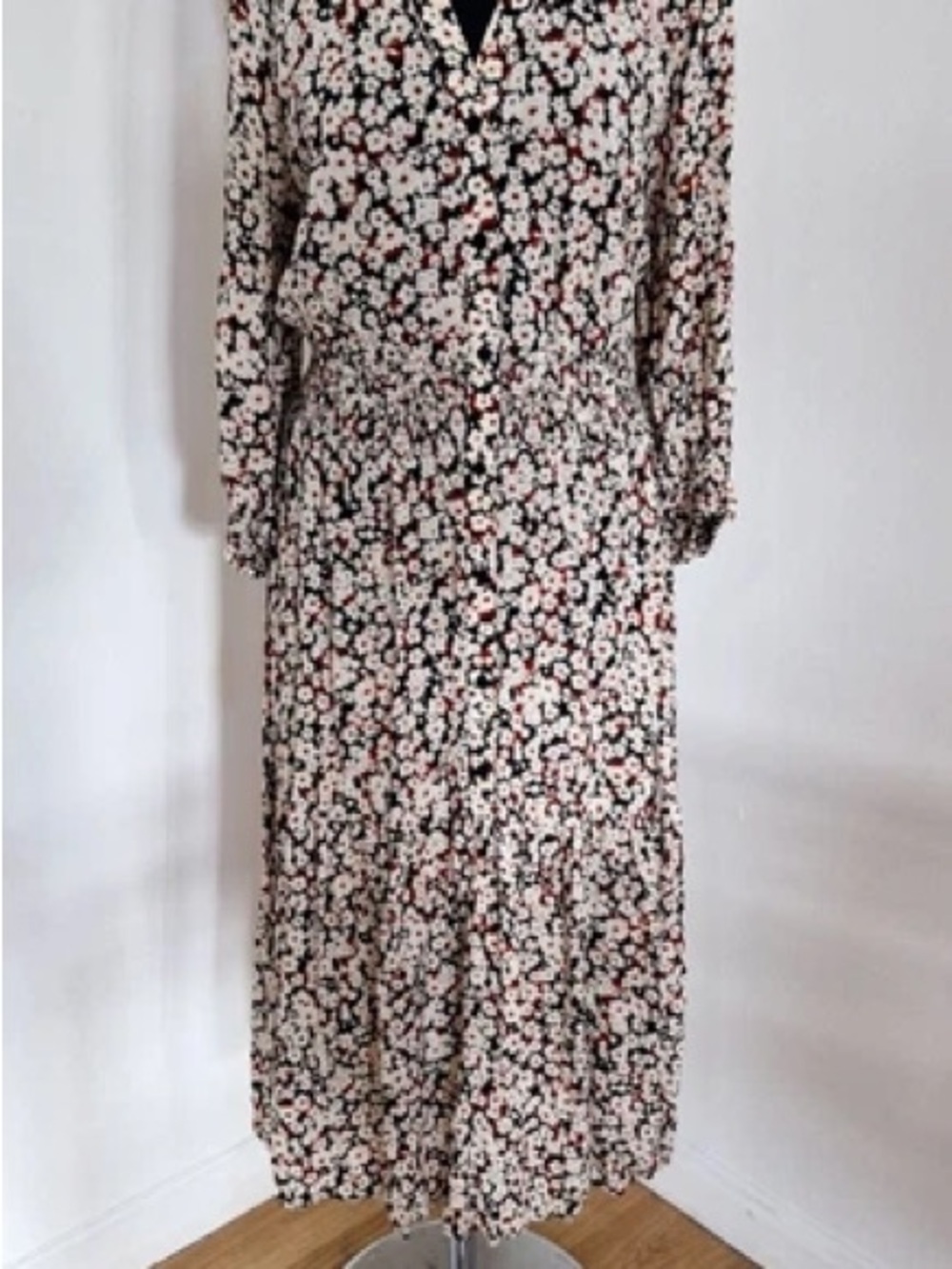 Zara Black Floral Maxi Dress with Cream and Pink Blossoms